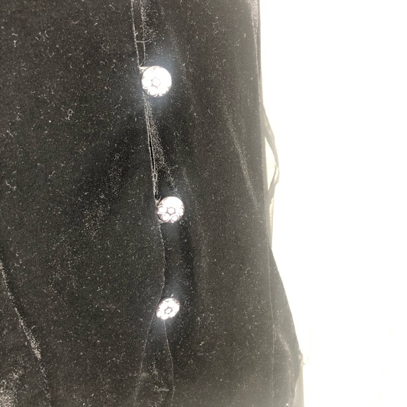 Vintage black velvet sheer crystal button top - Picture 3 of 7